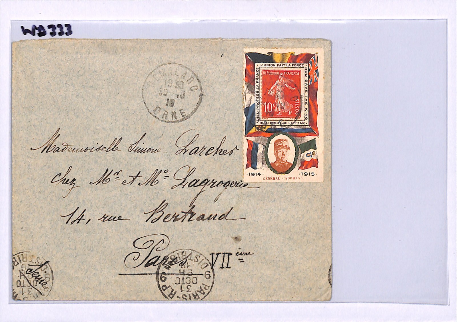 FRANCE *ITALY* Military WW1 Cover PROPAGANDA LABEL Allies GENERAL CADORNA WD333 - Image 5