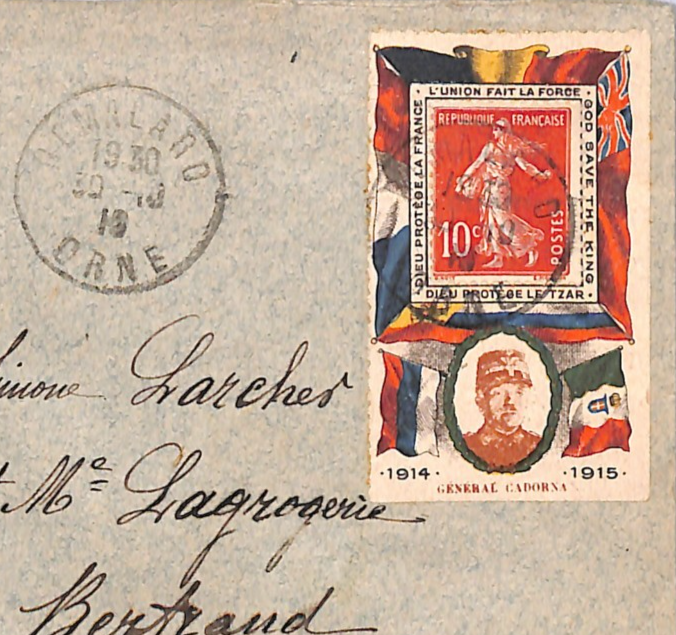 FRANCE *ITALY* Military WW1 Cover PROPAGANDA LABEL Allies GENERAL CADORNA WD333