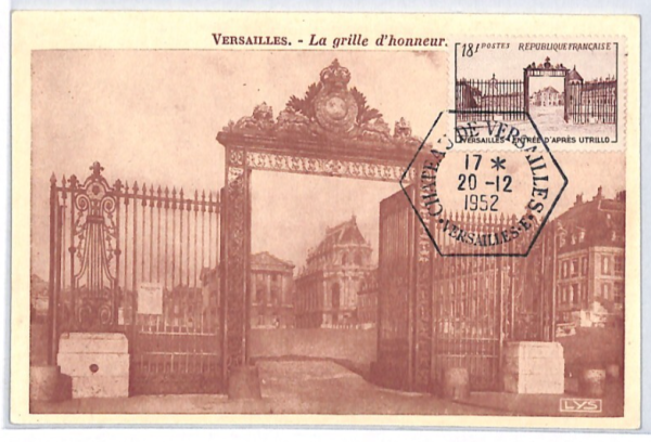 FRANCE MAXI CARD Postcard 1952 Versailles Gate HEX Cancel {samwells-covers}PX299 - Image 3