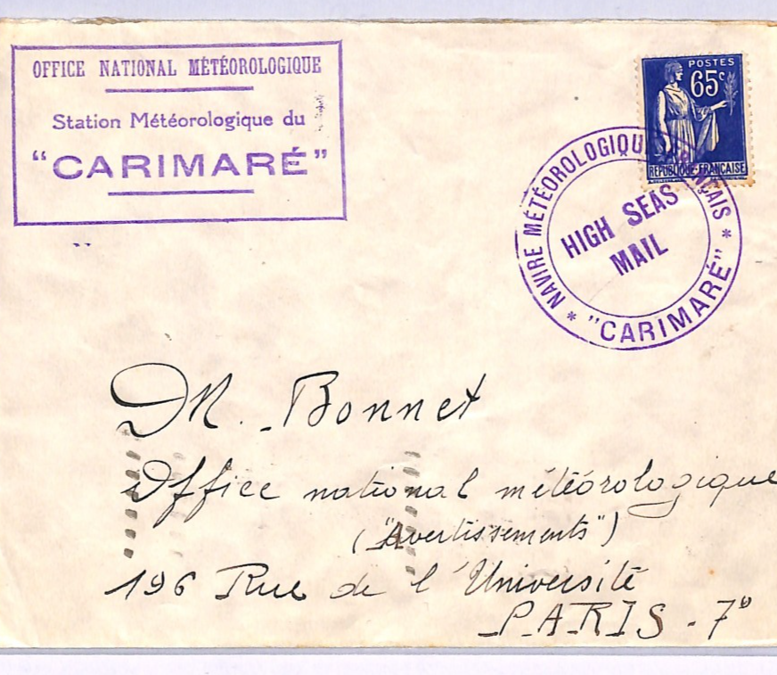 FRANCE METEOROLOGY Cover 65c WEATHER SHIP *CARIMARE* Cachet 1938 Maritime WZ366 - Image 13