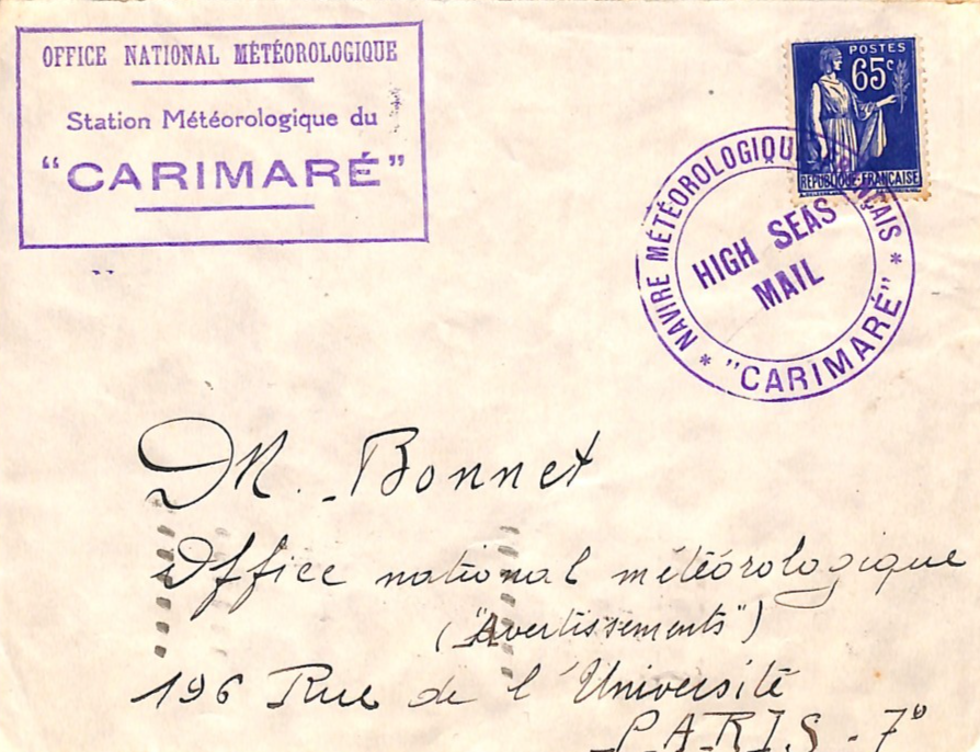 FRANCE METEOROLOGY Cover 65c WEATHER SHIP *CARIMARE* Cachet 1938 Maritime WZ366 - Image 6