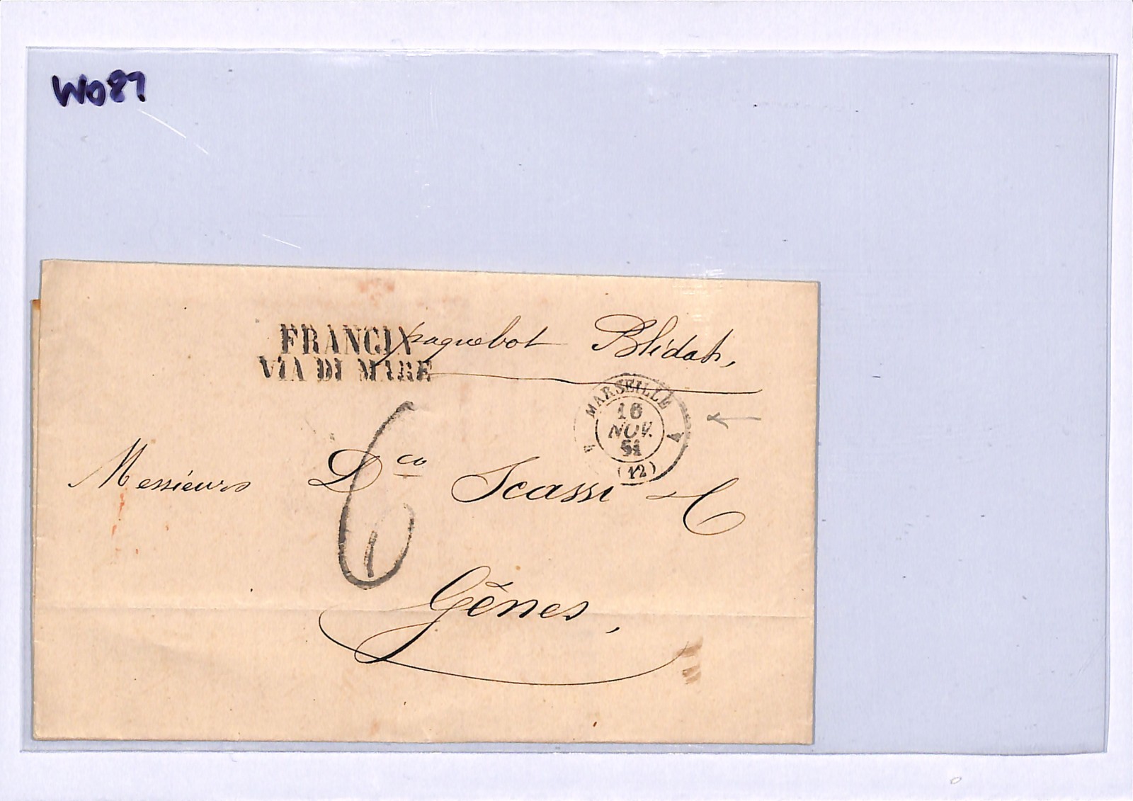 FRANCE Maritime ITALY Cover 1861 *PAQUEBOT BLIDAH* Genova Ship Letter WO87 - Image 5