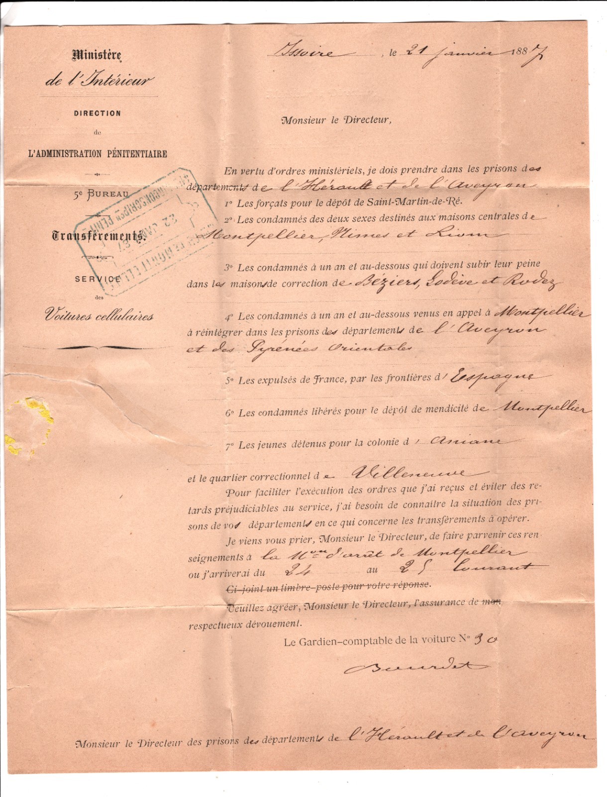 FRANCE Official Cover *PRISON LETTERSHEET* Montpellier 1887 {samwells}WD347 - Image 5