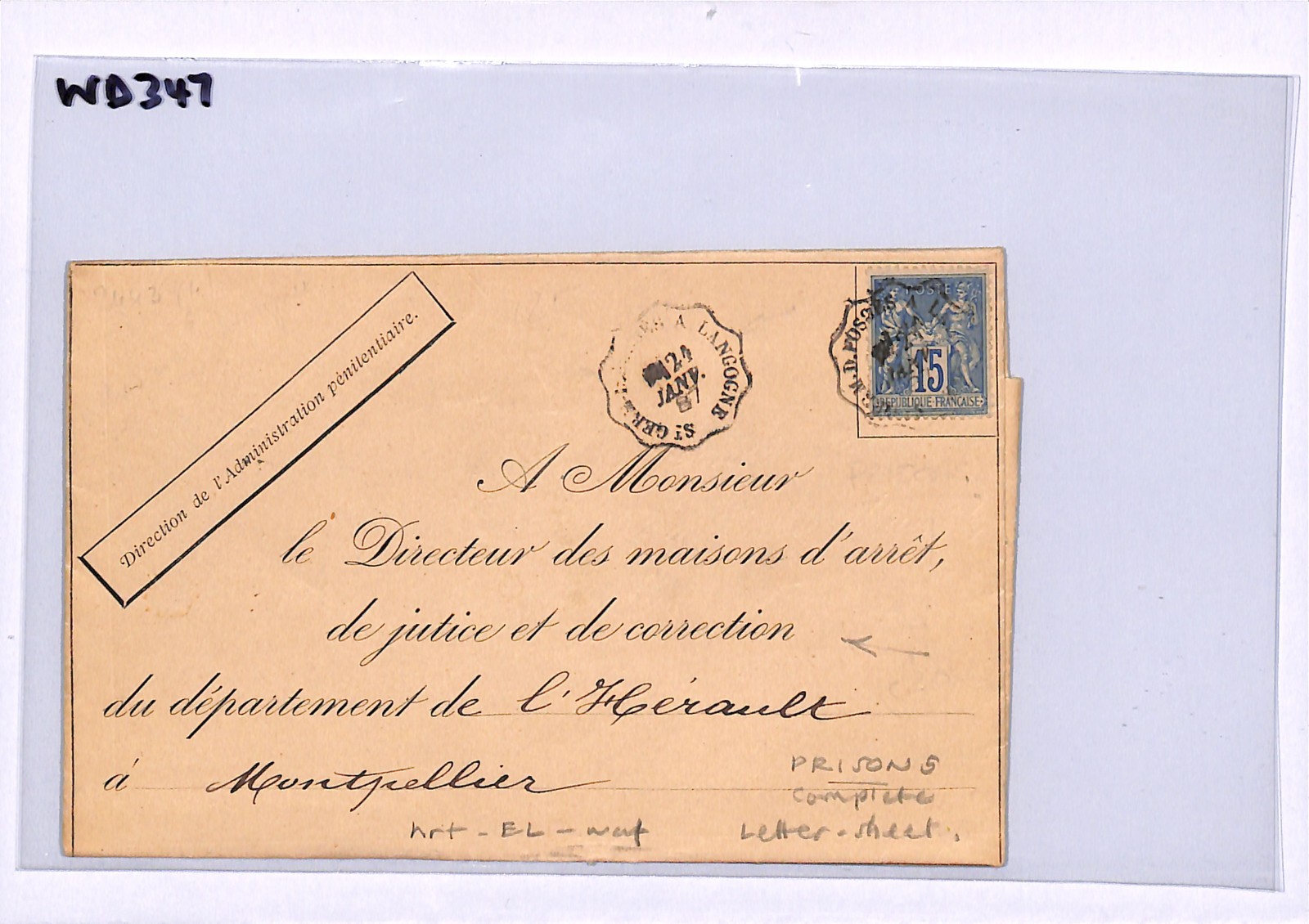 FRANCE Official Cover *PRISON LETTERSHEET* Montpellier 1887 {samwells}WD347 - Image 6