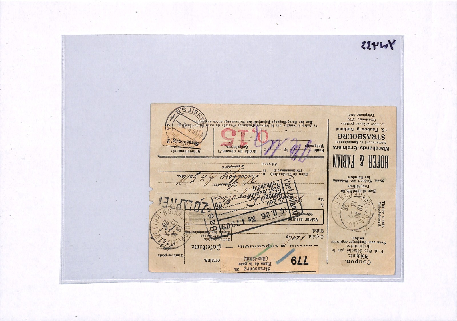 FRANCE PARCEL POST LABEL Strasbourg 1927 Switzerland {samwells-covers}YW433 - Image 13