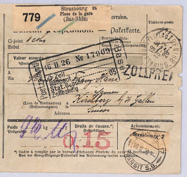 FRANCE PARCEL POST LABEL Strasbourg 1927 Switzerland {samwells-covers}YW433 - Image 6