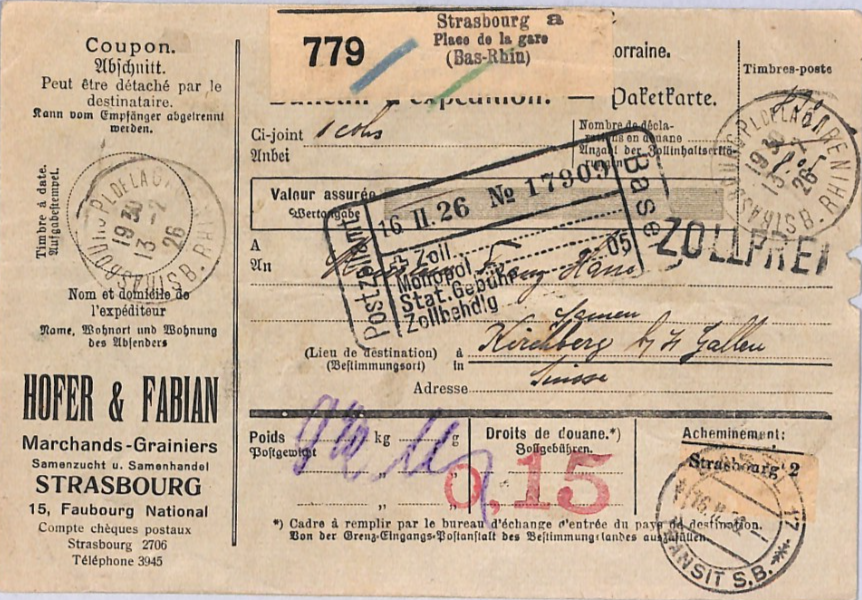 FRANCE PARCEL POST LABEL Strasbourg 1927 Switzerland {samwells-covers}YW433 - Image 8