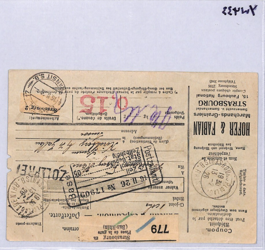 FRANCE PARCEL POST LABEL Strasbourg 1927 Switzerland {samwells-covers}YW433 - Image 10