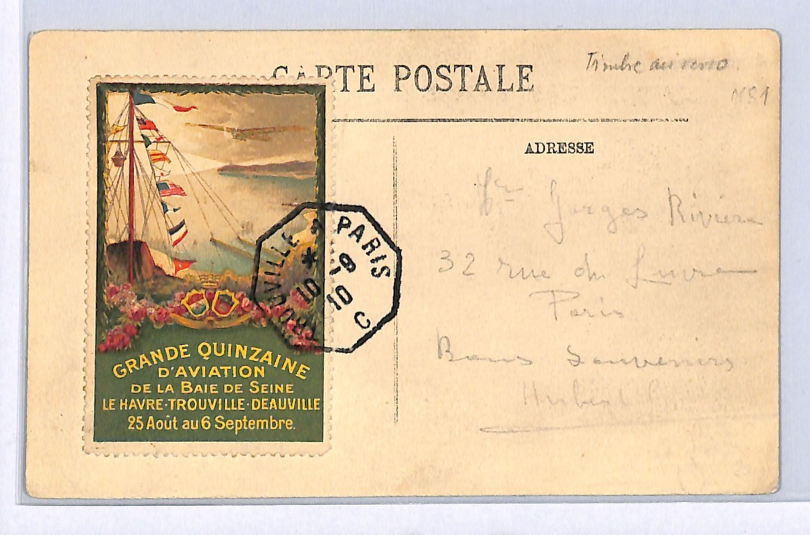 FRANCE PIONEER AVIATION Card 1910 GRANDE QUINZAINE LABEL Trouville-Paris WQ48 - Image 3