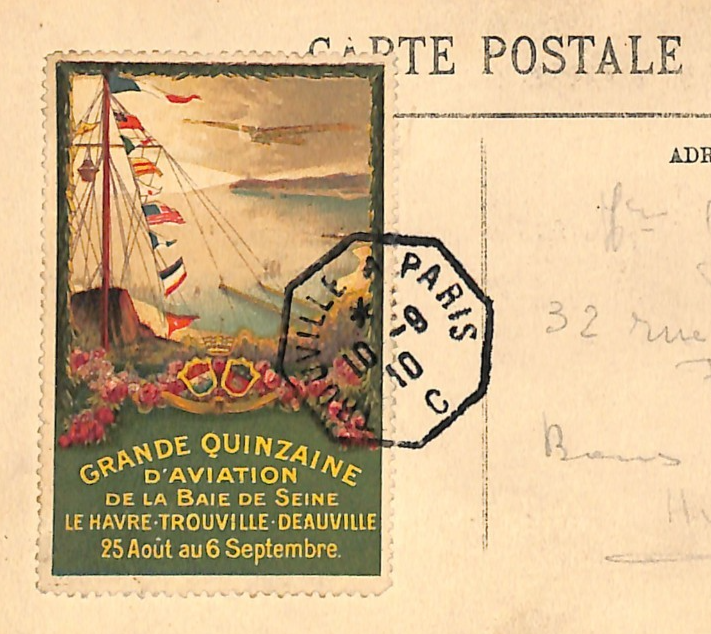 FRANCE PIONEER AVIATION Card 1910 GRANDE QUINZAINE LABEL Trouville-Paris WQ48