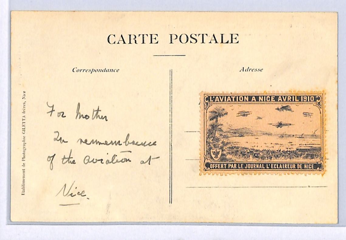 FRANCE PIONEER AVIATION Card GRAND MEETING D'AVIATION NICE 1910 Unposted WQ54 - Image 3