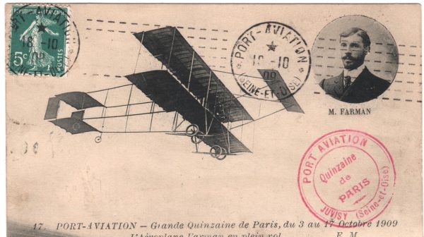 FRANCE Postcard PIONEER Farman Biplane 1909 *PORT AVIATION/PARIS* Cachet XF277 - Image 3