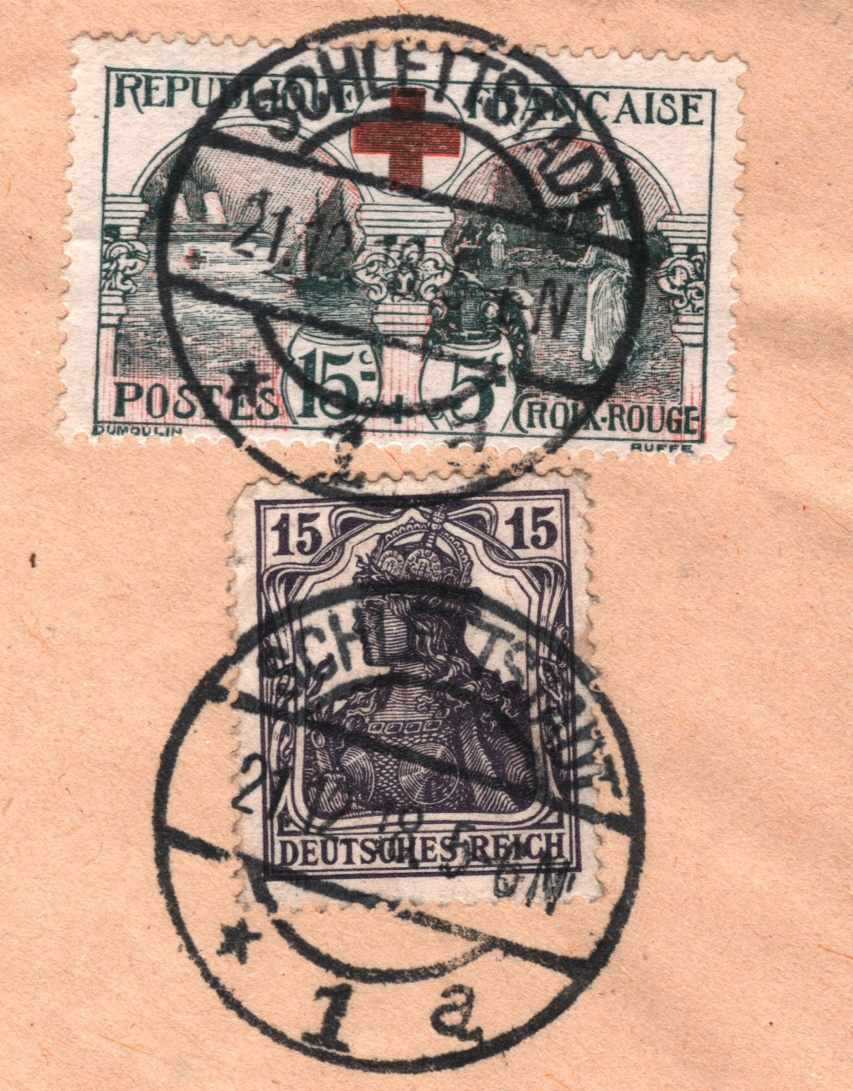 FRANCE Red Cross 15+5c CHARITY STAMP Cover 1918 GERMANY MIXED FRANKING CTO WZ412