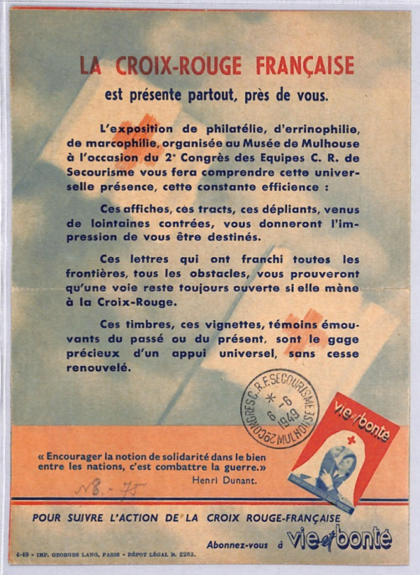 FRANCE Red Cross Congress Advertisement 1949 {samwells-covers}YF314