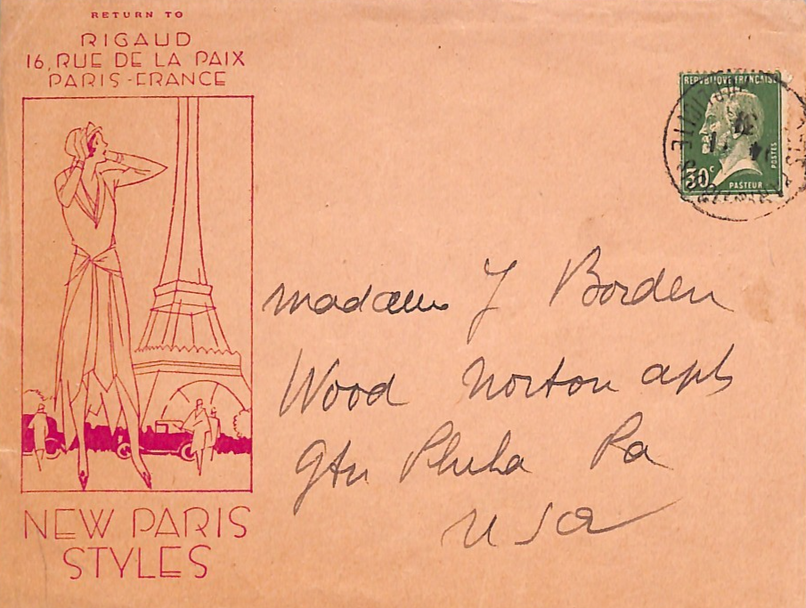 FRANCE Rigaud ADVERT Cover *PARIS FASHION* New Styles 30c PASTEUR 1931 USA WZ410 - Image 7