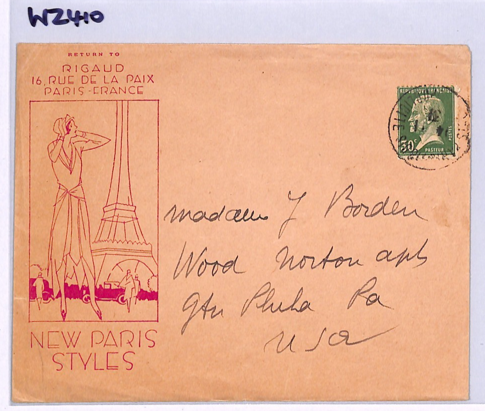 FRANCE Rigaud ADVERT Cover *PARIS FASHION* New Styles 30c PASTEUR 1931 USA WZ410 - Image 9