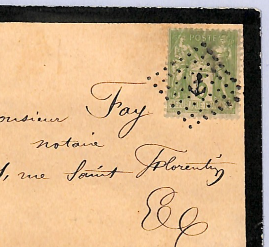 FRANCE SWEDEN? Mourning Cover Superb MARITIME *ANCHOR* SHIP Cancel WF197