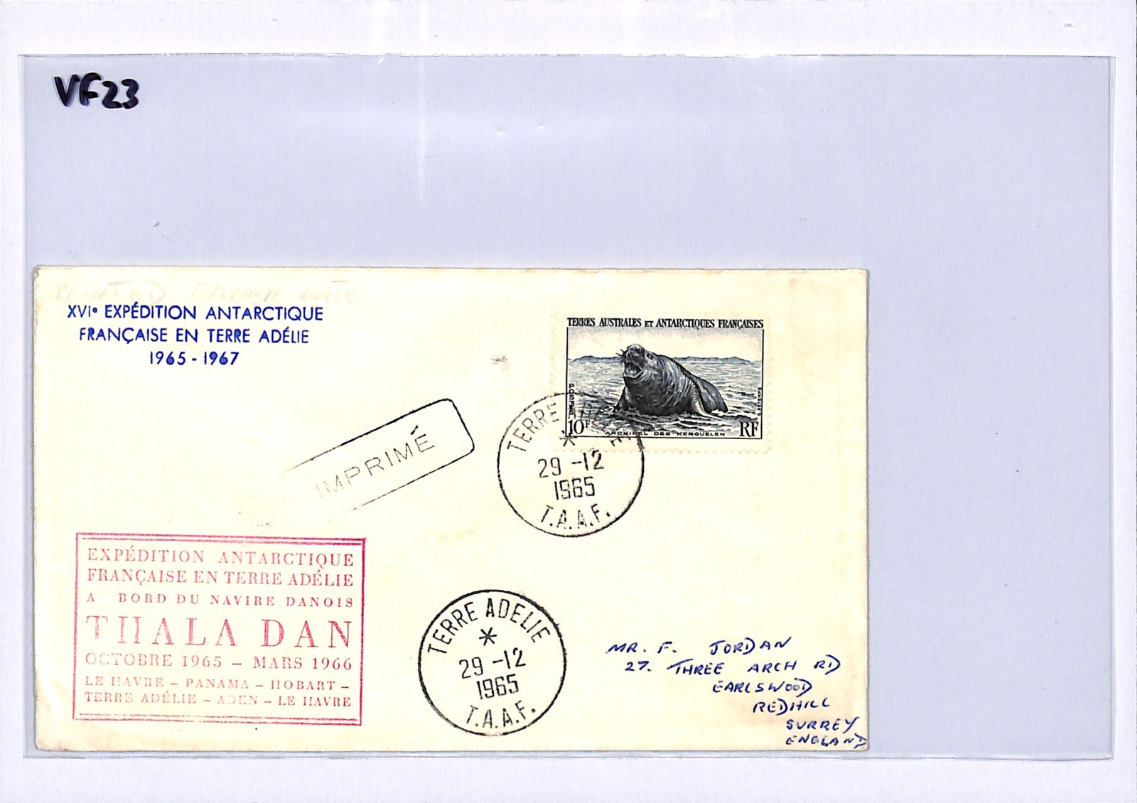 FRANCE TAAF ANTARCTICA Cover Terre Adelie 1965 EXPEDITION Ship THALA DAN VF23 - Image 5