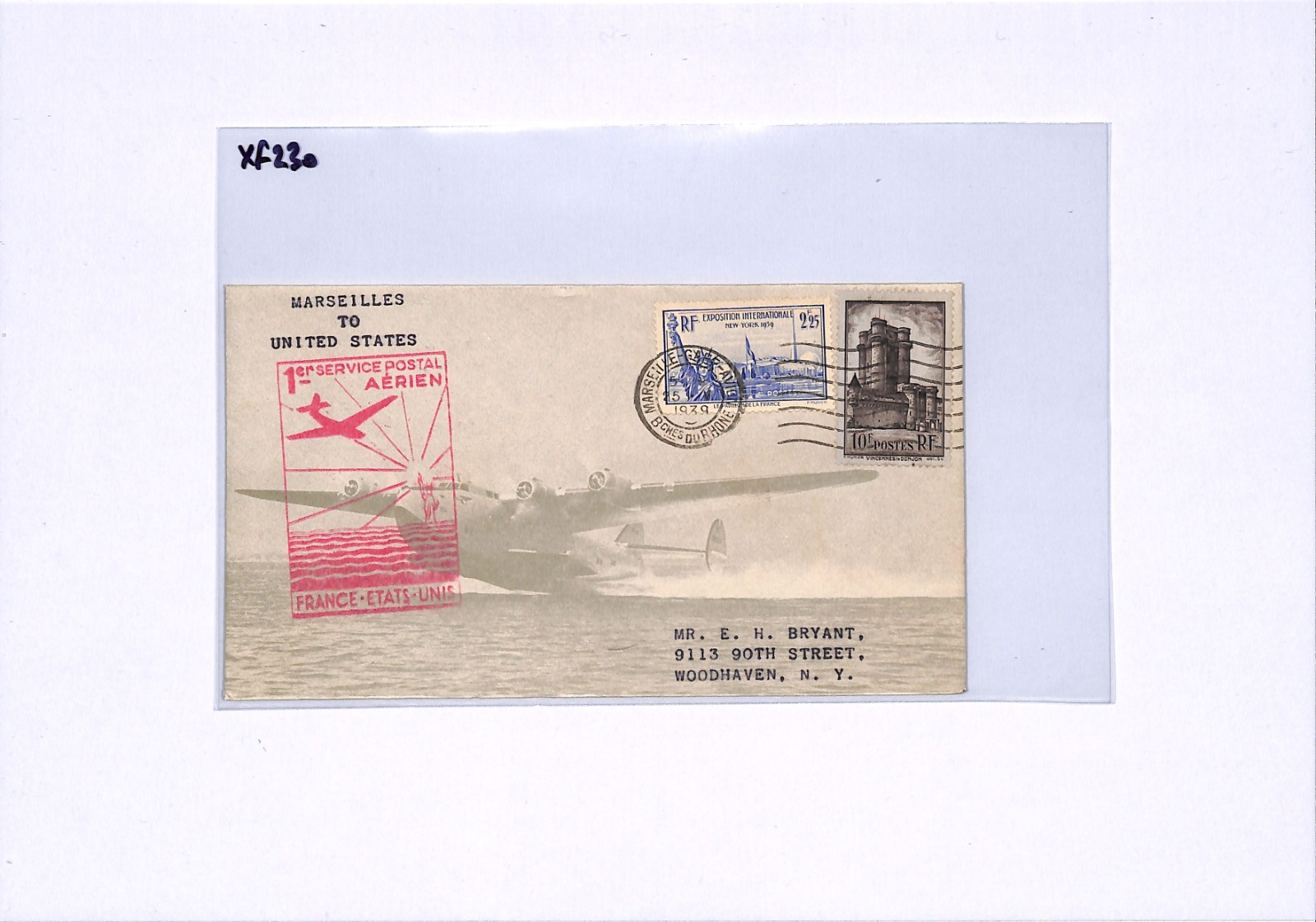 FRANCE TRANSATLANTIC Air 1939 Cover *CLIPPER* Illustrated FIRST FLIGHT USA XF230 - Image 9