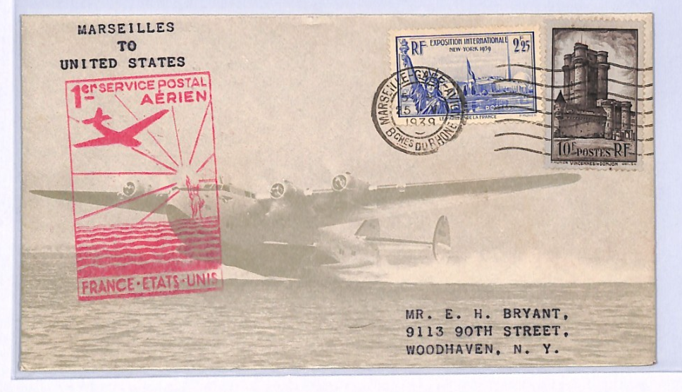 FRANCE TRANSATLANTIC Air 1939 Cover *CLIPPER* Illustrated FIRST FLIGHT USA XF230