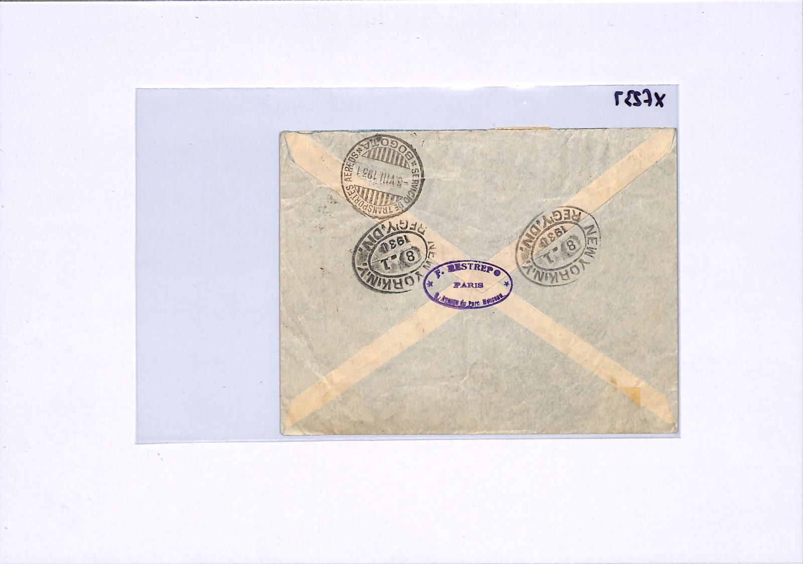 FRANCE TRANSATLANTIC Air Mail 20f Rate Cover Paris Reg COLOMBIA Bogota XF237 - Image 5