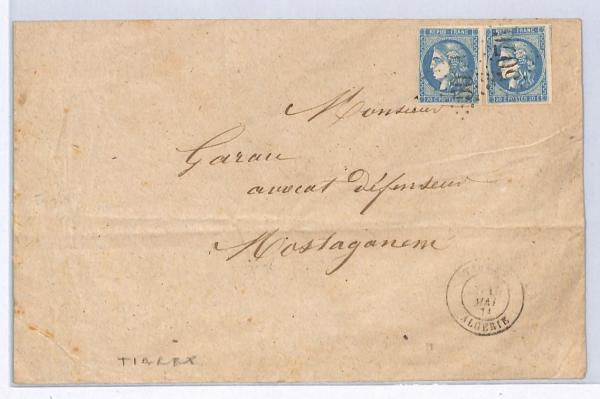 FRANCE USED ABROAD ALGERIA Cover TIARET *5076* NUMERAL 1874 Ceres Imperfs WX119 - Image 4