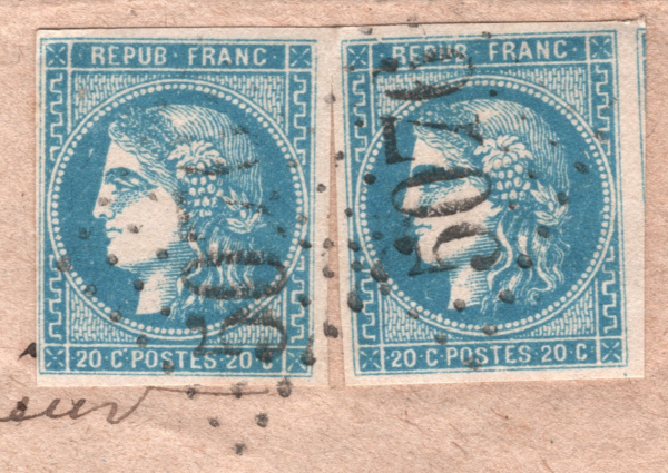 FRANCE USED ABROAD ALGERIA Cover TIARET *5076* NUMERAL 1874 Ceres Imperfs WX119