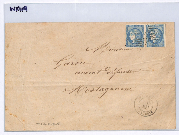 FRANCE USED ABROAD ALGERIA Cover TIARET *5076* NUMERAL 1874 Ceres Imperfs WX119 - Image 10