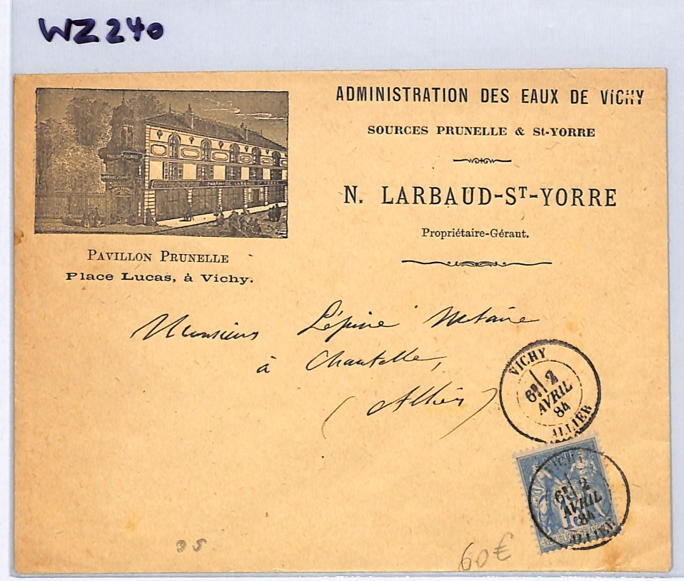 FRANCE Vichy *PAVILLON PRUNELLE* Illustrated Cover 15c PEACE & COMMERCE WZ240 - Image 8