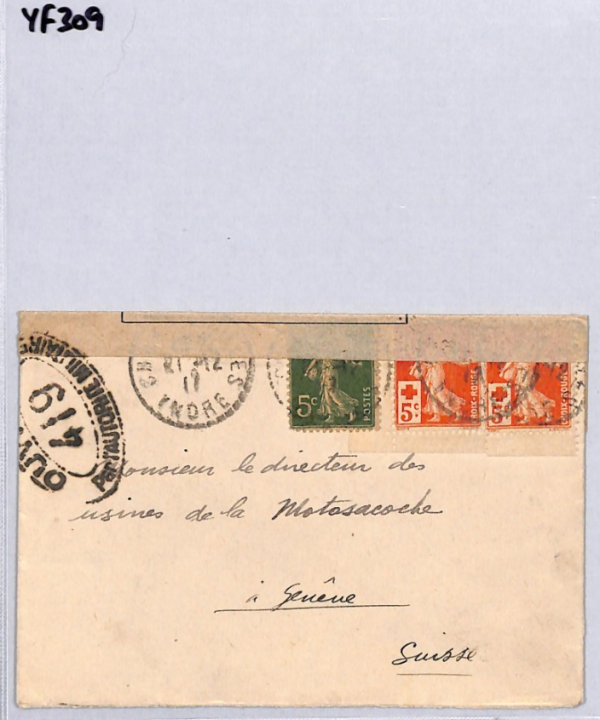 FRANCE WW1 Censor Cover 10c+5c *RED CROSS* Charity POW AGENCY Geneva 1917 YF309 - Image 11