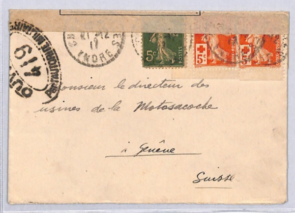 FRANCE WW1 Censor Cover 10c+5c *RED CROSS* Charity POW AGENCY Geneva 1917 YF309 - Image 4