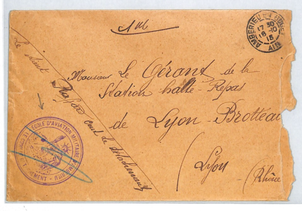 FRANCE WW1 Cover *ECOLE D'AVIATION MILITAIRE DE AMBERIEU* 1915 Air School XT170 - Image 4