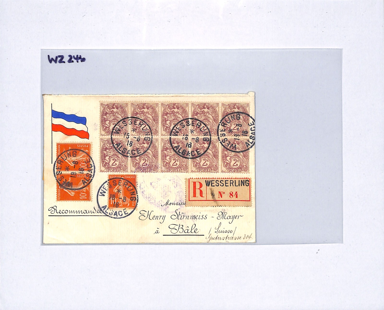 FRANCE WW1 Cover PATRIOTIC *FLAG* Alsace SOWER Censor Reg 1916 2c Block WZ246 - Image 12