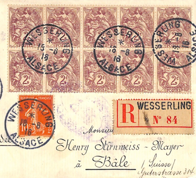 FRANCE WW1 Cover PATRIOTIC *FLAG* Alsace SOWER Censor Reg 1916 2c Block WZ246 - Image 4