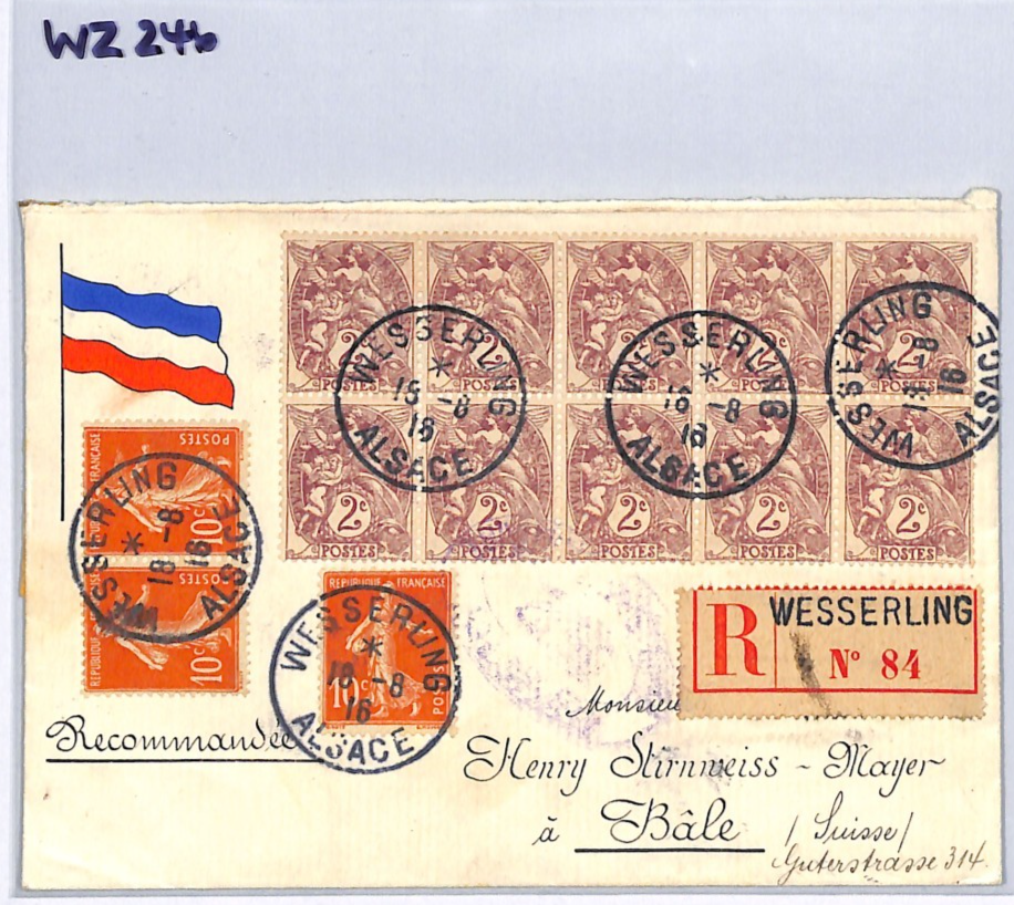 FRANCE WW1 Cover PATRIOTIC *FLAG* Alsace SOWER Censor Reg 1916 2c Block WZ246 - Image 8