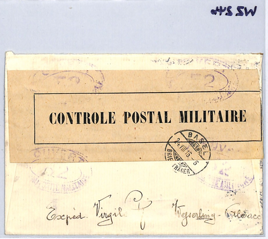 FRANCE WW1 Cover PATRIOTIC *FLAG* Alsace SOWER Censor Reg 1916 2c Block WZ246 - Image 9