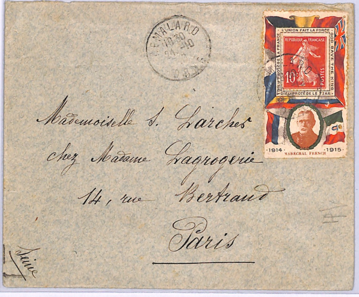 FRANCE WW1 Cover PROPAGANDA LABEL British/GB *FIELD MARSHALL FRENCH* 1916 WD335 - Image 3
