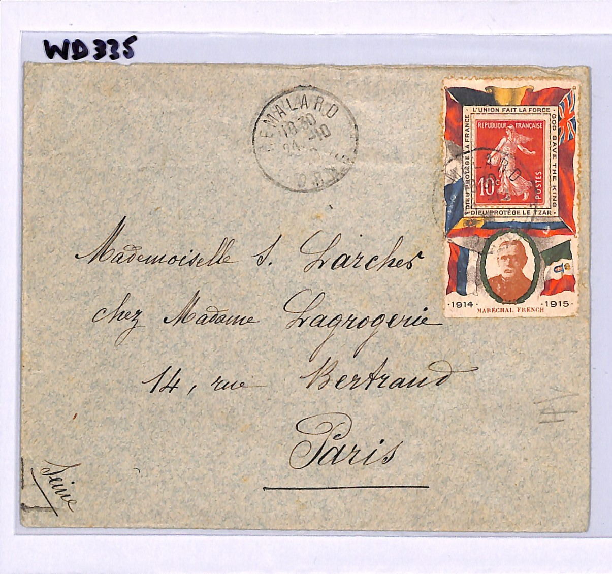 FRANCE WW1 Cover PROPAGANDA LABEL British/GB *FIELD MARSHALL FRENCH* 1916 WD335 - Image 6
