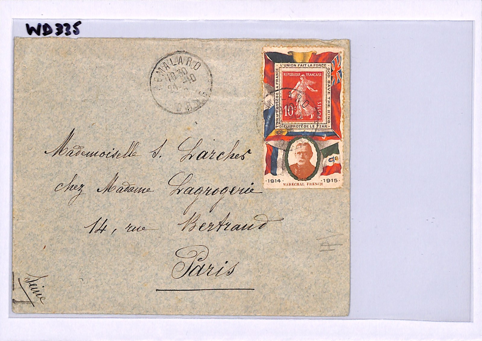 FRANCE WW1 Cover PROPAGANDA LABEL British/GB *FIELD MARSHALL FRENCH* 1916 WD335 - Image 8