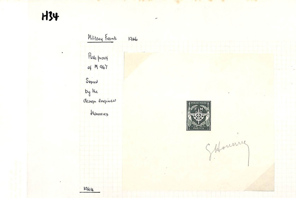 FRANCE WW2 Military Frank *FM* Stamp ESSAY/DIE PROOF Signed Designer? H34.1 - Image 5