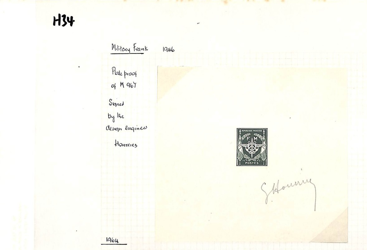 FRANCE WW2 Military Frank *FM* Stamp ESSAY/DIE PROOF Signed Designer? H34.1 - Image 9