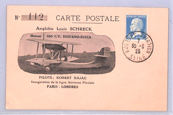 FRANCE/GB Air Mail AVIATION ART Card 1925 FIRST FLIGHT Paris-London BAJAC XA2 - Image 4