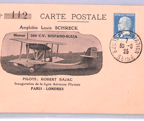 FRANCE/GB Air Mail AVIATION ART Card 1925 FIRST FLIGHT Paris-London BAJAC XA2
