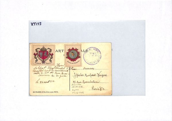 FRANCE/POLAND WW1 Card Lyon *VIVE LA POLOGNE* Labels Hospital Paris 1916 XT173 - Image 5