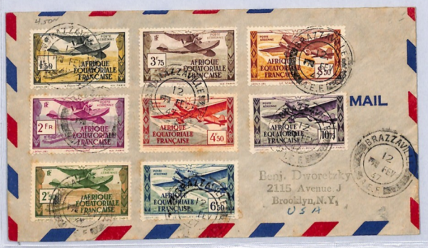 FRENCH CONGO Air HIGH VALUES Cover 1947 Planes *FLYING BOATS* France Cols YF236 - Image 3