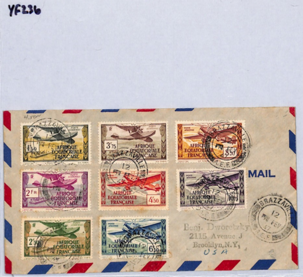 FRENCH CONGO Air HIGH VALUES Cover 1947 Planes *FLYING BOATS* France Cols YF236 - Image 9