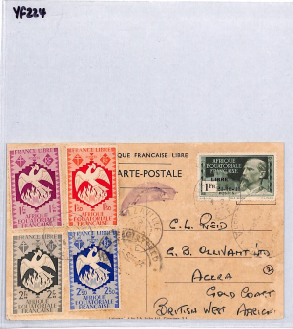 FRENCH CONGO *LIBRE* Reg'd DE GAULLE Postcard WW2 Brazzaville 1943 Accra YF224 - Image 8