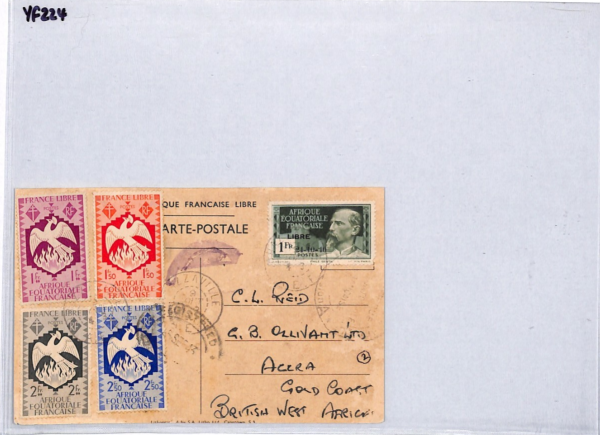 FRENCH CONGO *LIBRE* Reg'd DE GAULLE Postcard WW2 Brazzaville 1943 Accra YF224 - Image 10