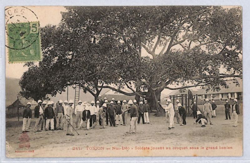 FRENCH INDOCHINA Card *SOLDIERS PLAYING CROQUET* 1908 France Cols SPORT YF204