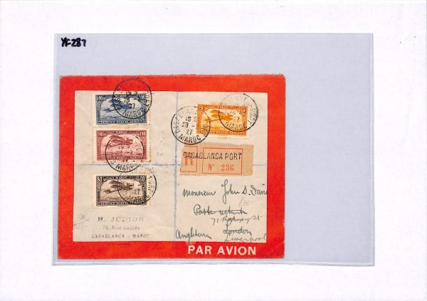 FRENCH MOROCCO Air Mail Cover *Casablanca Port*Reg 1927 France Cols London YF287 - Image 12